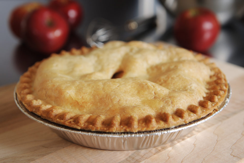 Baked apple pie on a kitchen counter top