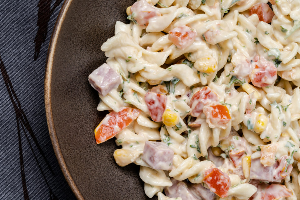 Pasta salad on a plate close-up