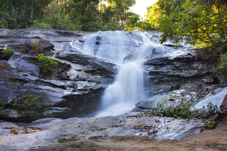 Small waterfall flows down