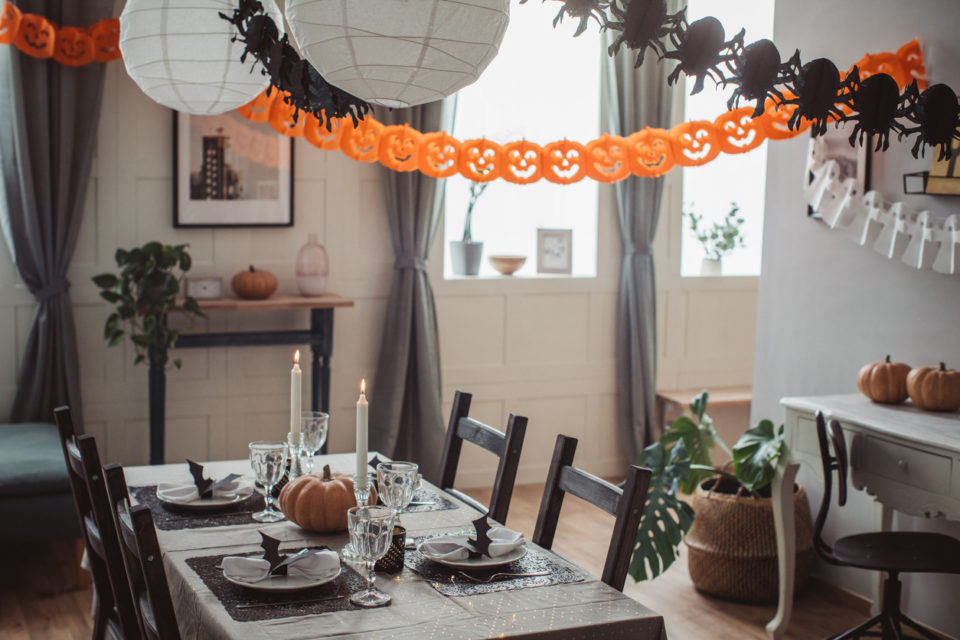 Dining room prepared for Halloween lunch